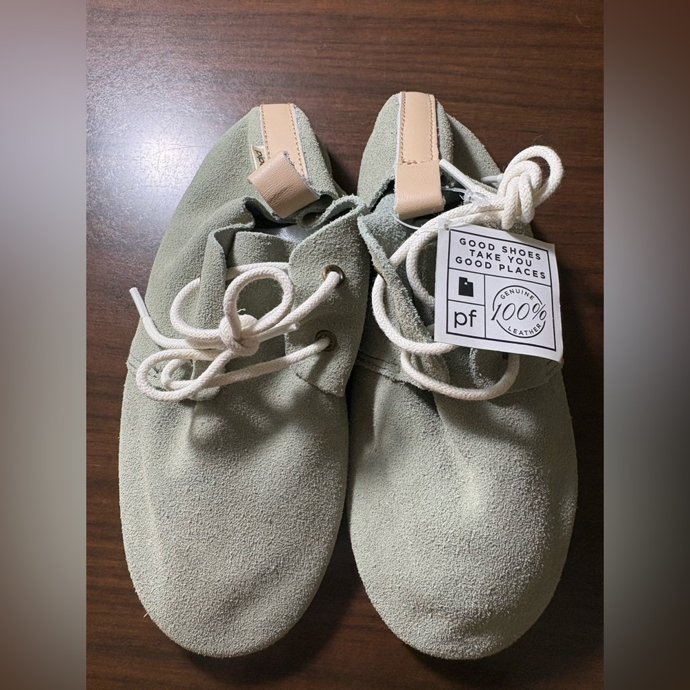 pf Flyers Kids Suede Lace-Up Dress Shoes in Light Sage